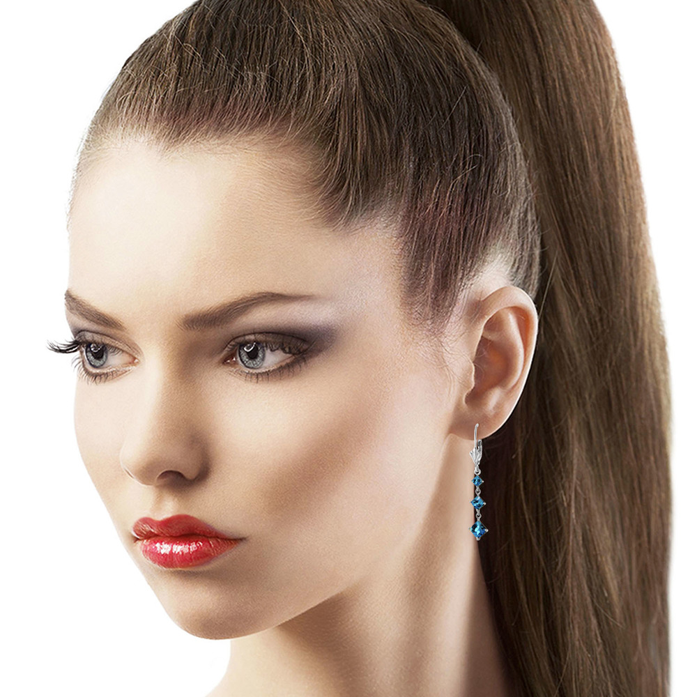 14K. SOLID GOLD LEVERBACK EARRING WITH BLUE TOPAZ (White Gold) - Picture 3 of 3